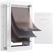 Gyvūnų durelės su 3 sluoksnių sistema, metalinis rėmas, 312 x 435 mm, baltos, vidutinio dydžio