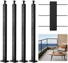 Turėklų rinkinys balkono tvorelei, 4 vnt., 914x108x68 mm, nerūdijančio plieno, juodos spalvos