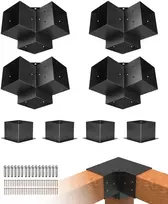 Pergolos laikiklių rinkinys, apie 15x15 cm, tinka 142 x 142 mm stulpams, 4 tvirti kampiniai 3 krypčių laikikliai