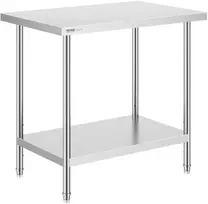 Nerūdijančio plieno darbo stalas 610x914x864 mm, 4 ratukai, 3 aukščio lygiai, sidabrinis