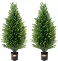 Dirbtinis kedro topiarinis medelis, aukštis 91,4 cm, UV atsparus, vidaus ir lauko dekorui, 2 vnt.