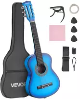 Klasikinė gitara 780 mm. medinė. pradedantiesiems. su dėklu. diržu. derintuvu. mėlyna