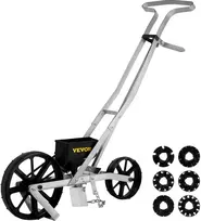 Aliuminė stumiama sėjamoji. ilgis nuo 78 cm. su dviem ratais. sėkloms ir trąšoms sėti. 6 sėjos vienetai