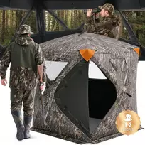 Pop-up medžioklės palapinė 270° apžvalgos kampu. 1-2 asmenims. su gabenimo krepšiu. 3 horizontaliais langais. medžioklei