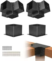 Pergolos laikiklių rinkinys, apie 152 x 152 mm, tinka 14x14 cm stulpams, 4 vnt. 4 krypčių laikikliai, medinių stulpų pagrindas