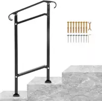 Lauko laiptų turėklas vienam laipteliui, 50x13,5x108 cm, kaltinio geležies, juodos spalvos