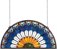 Vitražinio stiklo lango panelė 913x465 mm, pusapskritė, su grandinėle