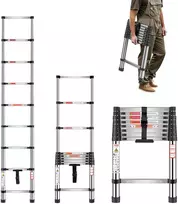 Teleskopinės kopėčios su 9 pakopomis, nerūdijančio plieno, 2540 mm, keliamoji galia 150 kg