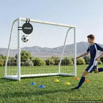PVC futbolo vartai treniruotėms lauke. 2.44 x 1.82 m. PE tinklas. atsparūs orų sąlygoms. su taikinio kūgiais
