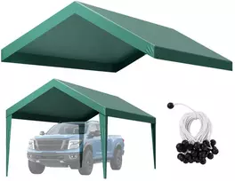 Automobilių garažo tento danga. 6.09 x 3.05 x 2.87 m. UV ir vandeniui atsparus. be rėmo. tamsiai žalias
