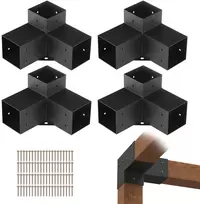 Pergolos atramų kampuočių rinkinys, 4 vnt., 10 x 10 cm medinių stulpų atramos, trikrypčiai kampiniai laikikliai