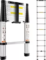 Teleskopinės aliuminio kopėčios, aukštis iki 3,2 m, svoris 8,2kg, keliamoji galia 170 kg