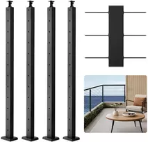 Nerūdijančio plieno turėklų komplektas balkonui, 4 vnt., 1067 x 108 x 68 mm, terasos baliustrados stulpelių rinkinys, juodas