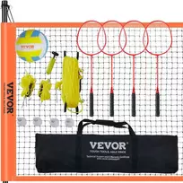 Tinklinio ir badmintono rinkinys su tinklu, reguliuojamais stulpais, kamuoliu ir pompa