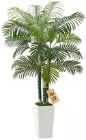 Dirbtinė areka palmė, 1829 mm, su aukšta balta vaza, tropinis augalas, tinka namams, biurui, patalpoms ir lauke