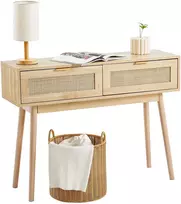 Ratano konsolinis stalas su stalčiumi. 1000x300x745 mm. natūralios spalvos
