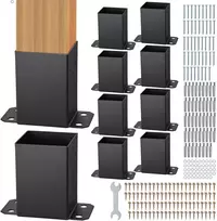 Medinių stulpų atramų rinkinys, 10 vnt., 101,6 x 101,6 mm, anglinio plieno pagrindas 91 x 91 mm