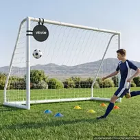 PVC futbolo vartai treniruotėms lauke. 3 x 2 m. PE tinklas. atsparūs orų sąlygoms. su taikinio kūgiais