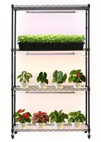 Augalų auginimo stelažas su LED lempomis. 4 lygių. 150 cm. pilno spektro 3 spalvų šviesa 90 W