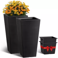 Didelės lauko gėlių vazonai 570 mm, 2 vnt., kvadratiniai, juodi, su drenažu