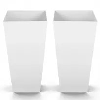 Aukšti lauko gėlių vazonai 665 mm. 2 vnt.. plastikiniai. su ratukais ir drenažo angomis. balti