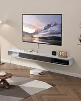 TV staliukas Pakabinama TV spintelė su anga laidams, laikomoji 52 kg, balta, 1800x236x160 mm