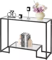 TV staliukas Stiklinis 2 lygių konsolinis staliukas 107x35,4x75,5 cm, grūdintas stiklas, juodos spalvos