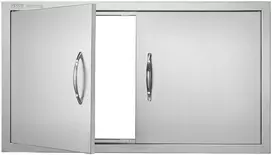 Lauko virtuvės durelės grilio salai. dvivėrės. nerūdijančio plieno. 863 x 482 x 46 mm. su rankenomis