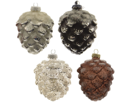 Stiklinis kalėdinis eglės žaisliukas PINECONE, įvairių sp., 4 rūšys, 7 x 10 cm, 1 vnt