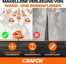 Crafox plytelių lyginimo sistema 2 mm rinkinys, 150 x skirtukų ir 100 x traukimo gaubtų, 250 vienetų, plytelių klojimo įrankis, plytelių klojimo pagalbos rinkinys, plytelių tarpikliai, nereikia plytelių tarpiklių