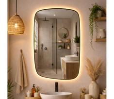 Baltica Design-LED veidrodis su apšvietimu STONE CALM 15W/230V 2700K 90x60 cm IP65 juodas