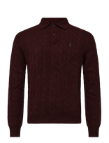 Polo Ralph Lauren - Cable-Knit Wool-Cashmere Sweater - Polo marškinėliai ilgomis rankovėmis - Burgundiška splava