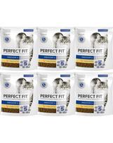 PERFECT FIT Indoor 1+ 6x750 g sausas visavertis pašaras suaugusioms katėms, kuriame gausu vištienos
