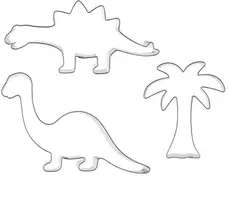 Sausainių formelių rinkinys su dinozaurų ir palmės motyvais, sidabrinis, 3 vnt.