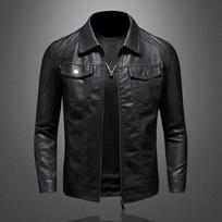 Vyriška Slim Fit PU odinė motociklinė striukė - 2024 m. pavasario/rudens korėjietiško stiliaus su vilnos pamušalu XL black