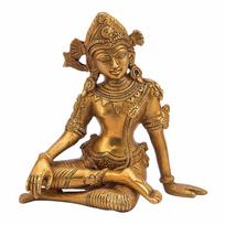 Pure Brass Indra Dev Idol Sitting, Gold Finish Indra Dev Murti, Handmade- 6 Inch brown