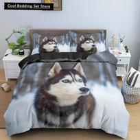 Husky Dog Bedding Set King Queen Size Funny Pet Puppy Duvet Cover for Kids Boys Girls Cute Animal 2/3pcs Polyester Quilt Cover EU single(135x200cm) gray