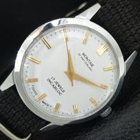 VINTAGE ATnaujintas MONTINE rankinio užvedimo ŠVEICARIŠKAS VYRIŠKAS BALTO CIFERBLATO LAIKRODIS a445238-1 white