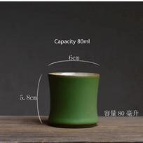 80ml Chinese Ceramic Tea Cup with Bamboo Holder Green Glaze Kung Fu Gongfu Tea Set for Tea Ceremony Zen Meditation Home Use Gift 80ml black
