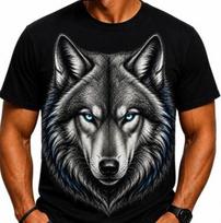 Wolf Spirit Graphic T-Shirt - Black Short Sleeve Crew Neck Black Cotton Tee S gray