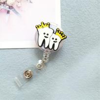 Dentist Teeth Badge Holder Work Card Name Tag Retractable Badge Reel Chest Card Teeth Shape ID Card Holder Name Card gray