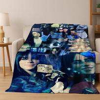 Fashion Billie Eilish Hit Me Hard and Soft Singer Flannel Blanket Soft Throw Blanket for Bed Bedroom Living Room Travel Gift Kid 75x90cm black