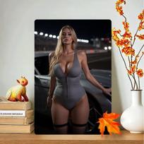 Kalėdinės Pin-Up merginos metalinis ženklas, dovana biurui, sienų dekoras 20x30cm black