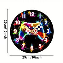 Gaming Controller Wooden Round Silent Hanging Wall Clock, Suitable For Living Room, Office, Study Room, Bedroom, Home Decoration 10 inch blue