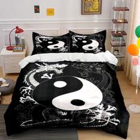 Yin-yang symbol with dragons. Bedding sets Duvet cover sets Duvet covers Pillowcases(1*Duvet Cover 2*Pillowcases without duvet insert) 135x200cm black