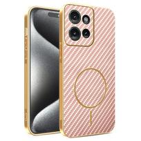 For MOTO Edge 50 50 Pro 50 Neo 50 Ultra  electroplated carbon fiber magnetic fingerprint-resistant shockproof phone case For Edge 50 Fusion rožinė