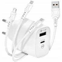„Hello Case“ 3in1 tinklo įkroviklis, greitasis USB / USB-C + USB-C Micro USB Lightning laidas
