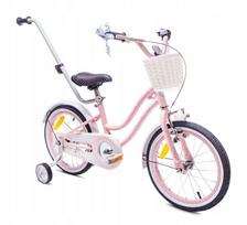 16 colių vaikiškas dviratis mergaitei „Heart Bike“ su stūmimo rankena, pagalbiniais ratukais ir krepšeliu