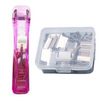 Paper Clip Stapler Portable Clip Dispenser No Hole Punching Paper Pusher with 50 Refillable Transparent Metal Clips Office School Supplies E sidabras