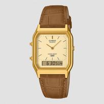 CASIO AQ-230EGL-9ADF Gold Vintage / AQ-230EL-1A Silver Black Watch Leather Strap / Classic Watch, Authentic Casio AQ-230EGL-9ADF Gold Vintage beige